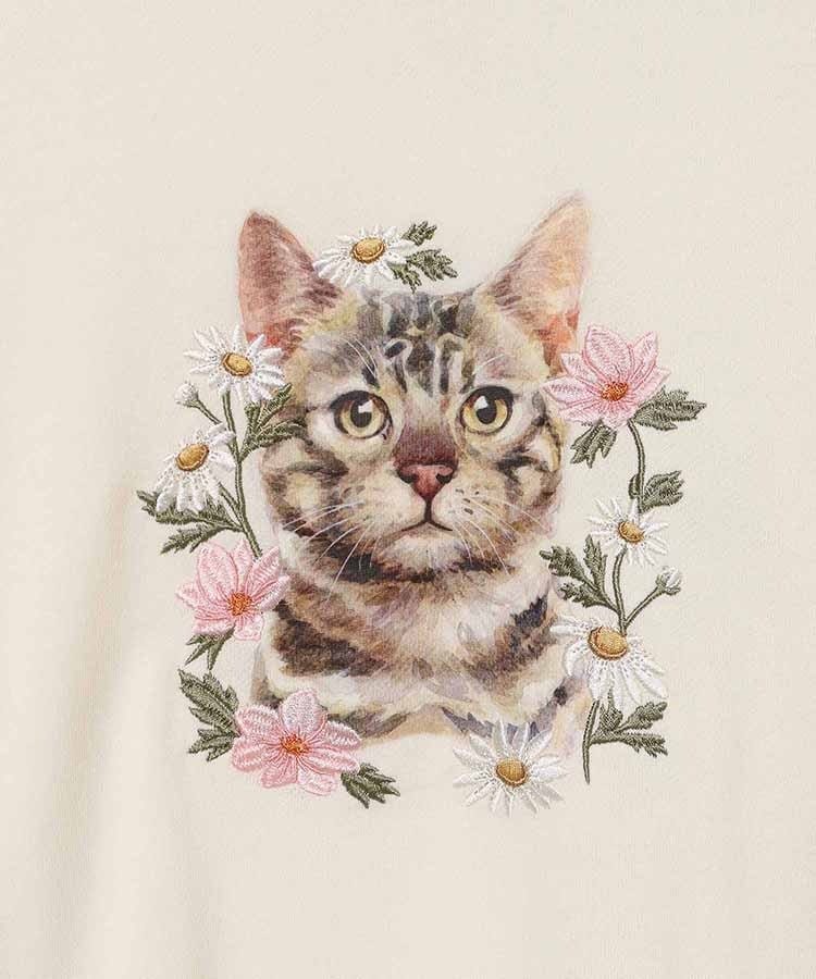 Bleu Bleuet（ブルーブルーエ）公式サイト　le petaleトラネコフラワー刺繍スウェット（猫）