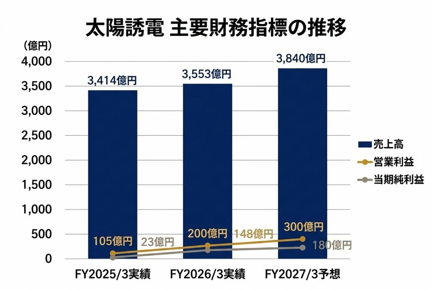太陽誘電 主要財務指標の推移（2026年3月期実績および来期予想）