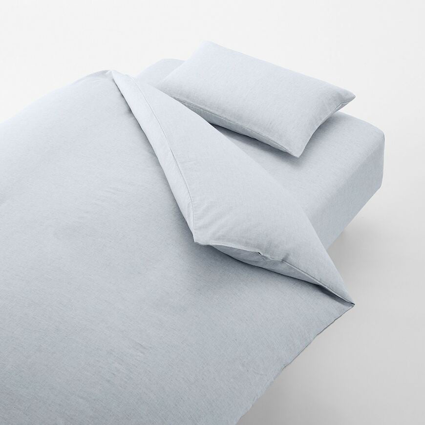 出所：無印良品　天然由来の接触冷感リヨセル麻ボックスシーツ・Ｓ／ブルー