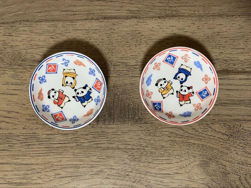 キャンドゥ、開心パンダプレートS青・開心パンダプレートS赤画像