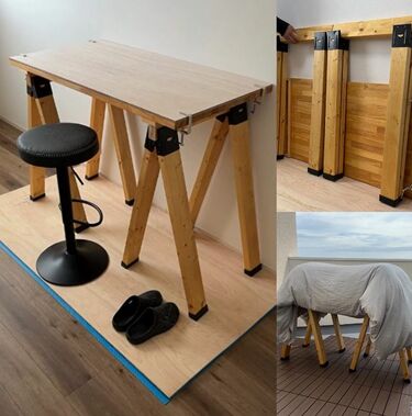 作業台DIY】床でのDIYは卒業！木工初心者が作った便利な「折りたためる 