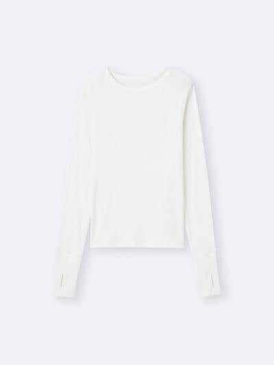 GU、ウォームリブクルーネックT(12分袖)商品画像