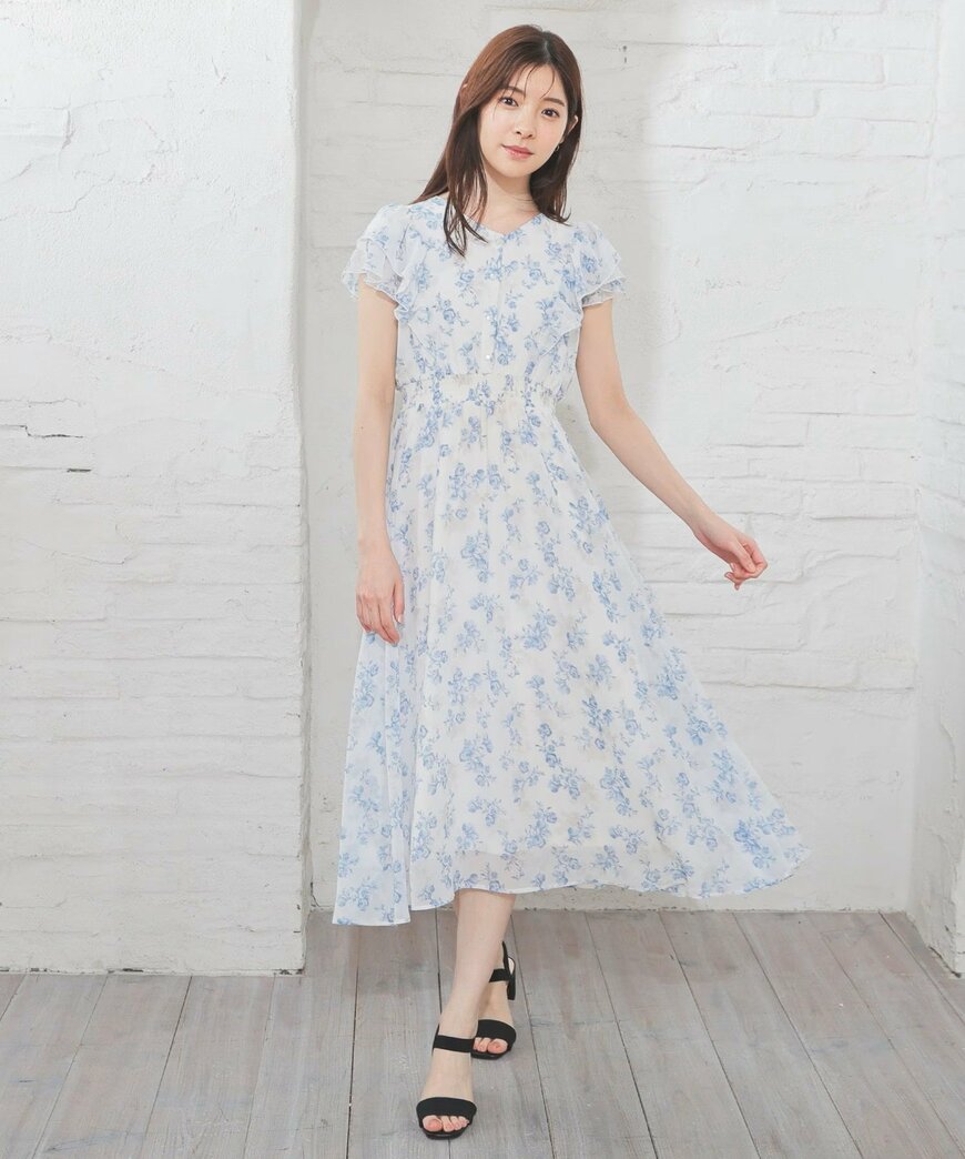 出所：ハニーズ公式　袖フリルワンピース