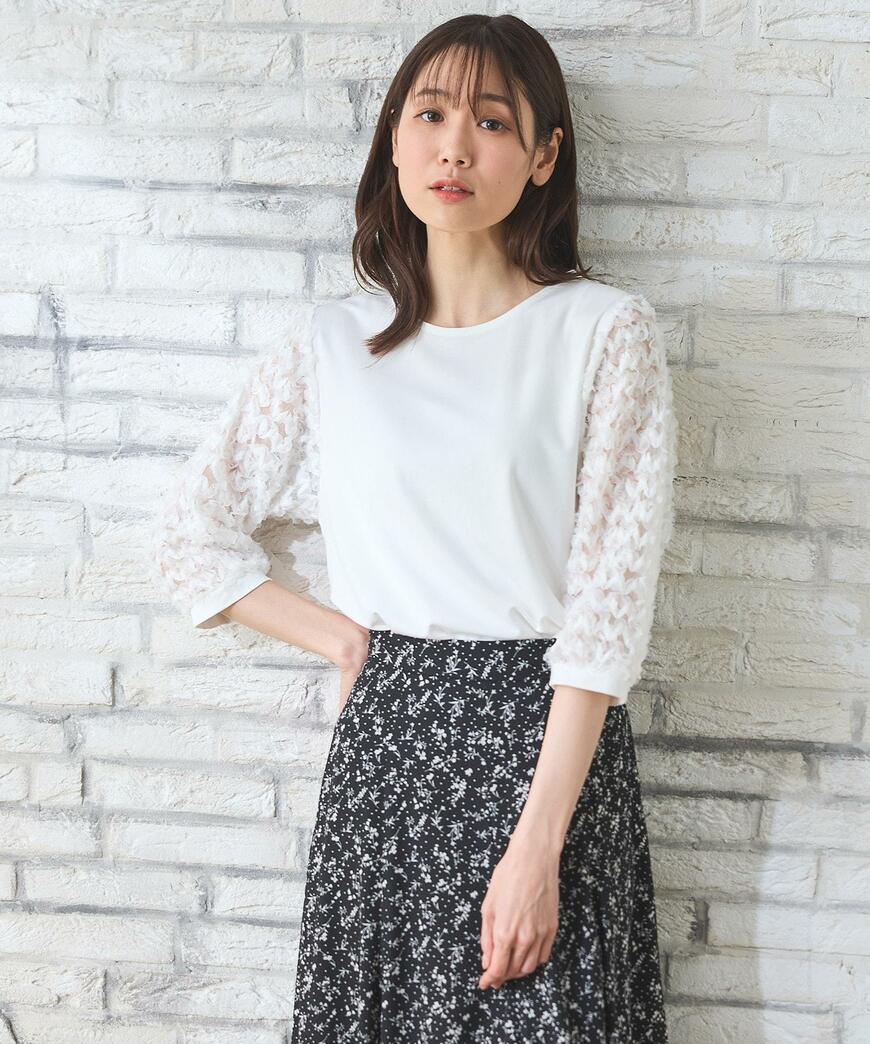 出所：ハニーズ公式オンラインストア 6分袖レース使いトップス