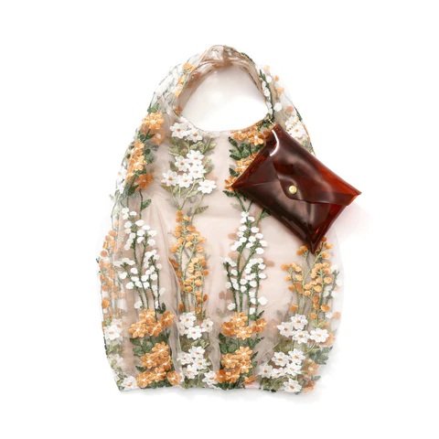 フランフラン公式　チュールバッグ イエロー×ブラウンの画像