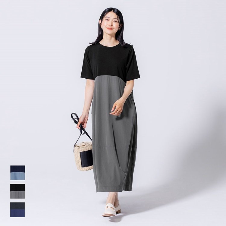 コクーンシルエットコンビワンピース